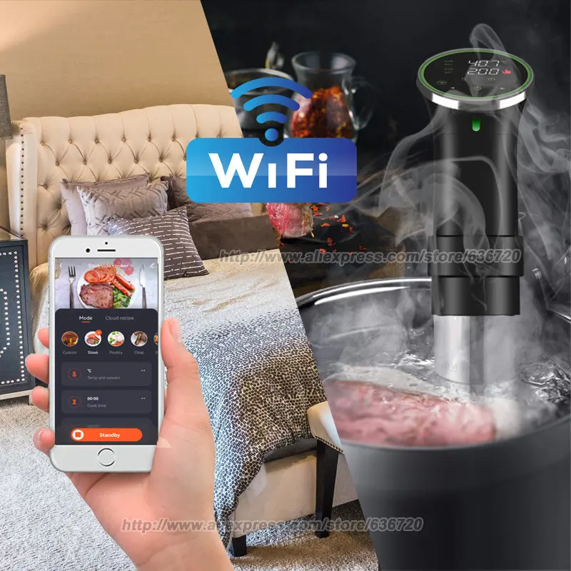 GERWELL Sous Vide WIFI Electric Stew Pot Vacuum Food Cooker Slow Cooker Immersion Circulator Circulator for Beef Eggs Seafood