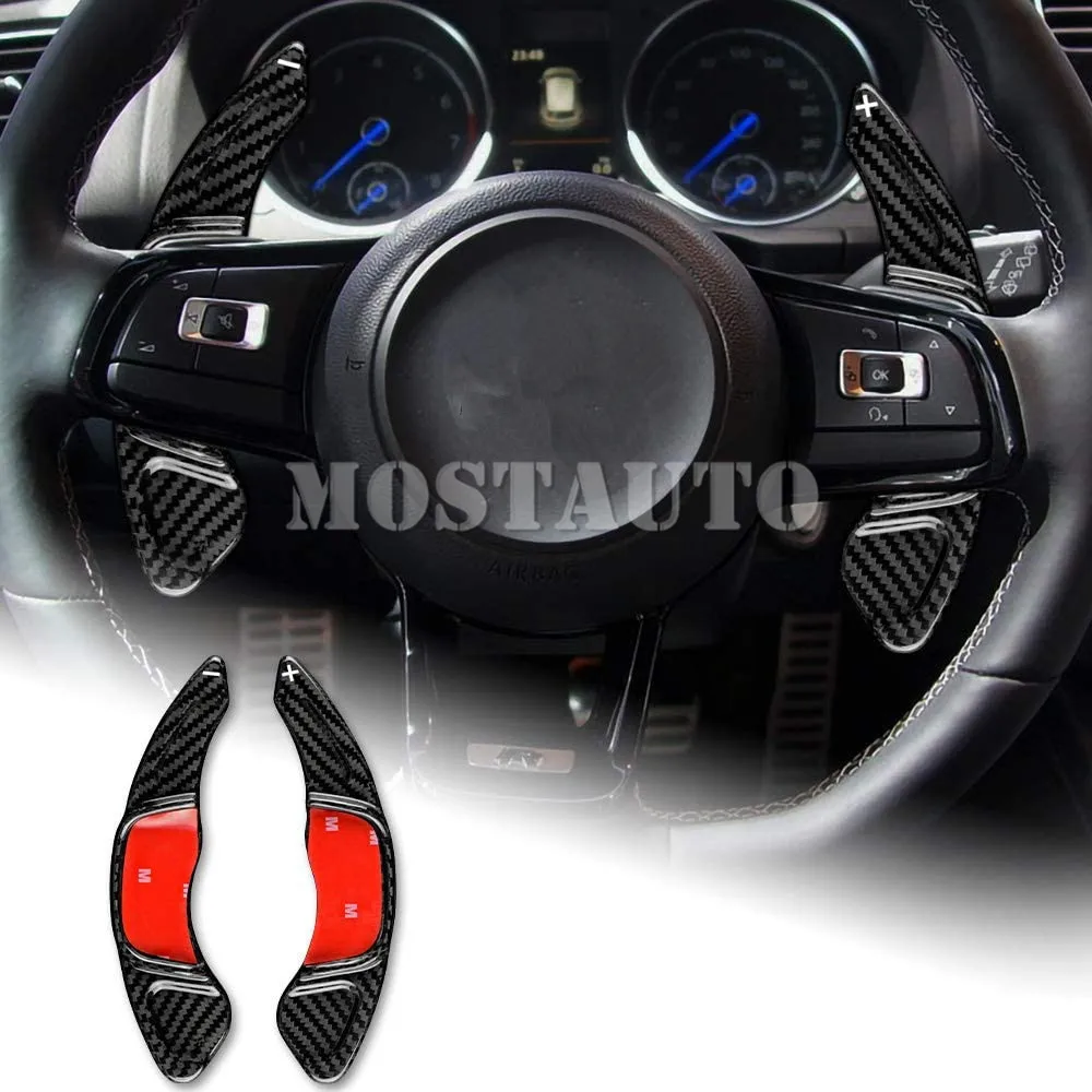 For Volkswagen Golf 7 GTI Golf 7 R/R-Line Polo Scirocco R/GTS  Real Carbon Fiber Steering Wheel Paddle Shifter Black/Red