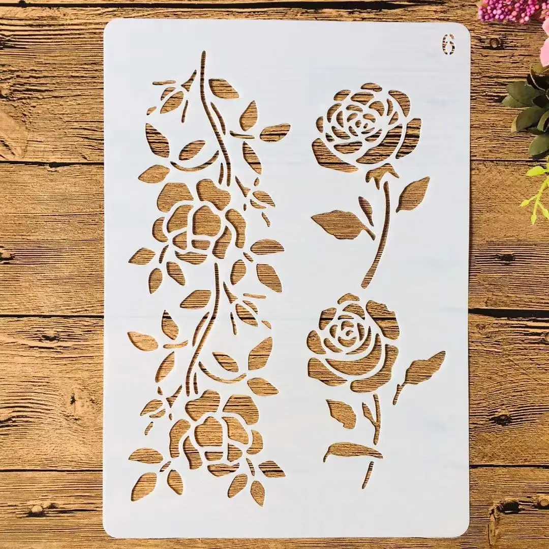 A4 29cm Rose Flower DIY Layering Stencils Painting Scrapbook Coloring Embossing Album Decorative Template