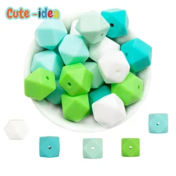 Cute-idea – anneau de dentition en Silicone pour bébé, perles hexagonales de qualité alimentaire, jouet de dentition, collier d'allaitement, pendentif sucette, 14/17mm, 10 pièces