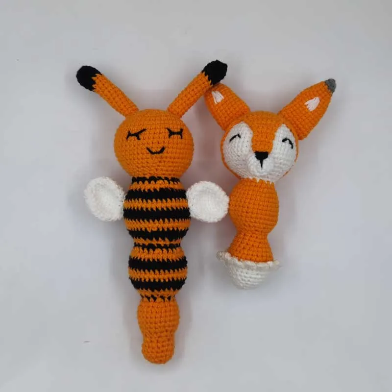 Adorável dos desenhos animados raposa abelha crochê chocalhos do bebê meninos meninas macio mão sino anel chocalho crianças brinquedos cama sinos educativos