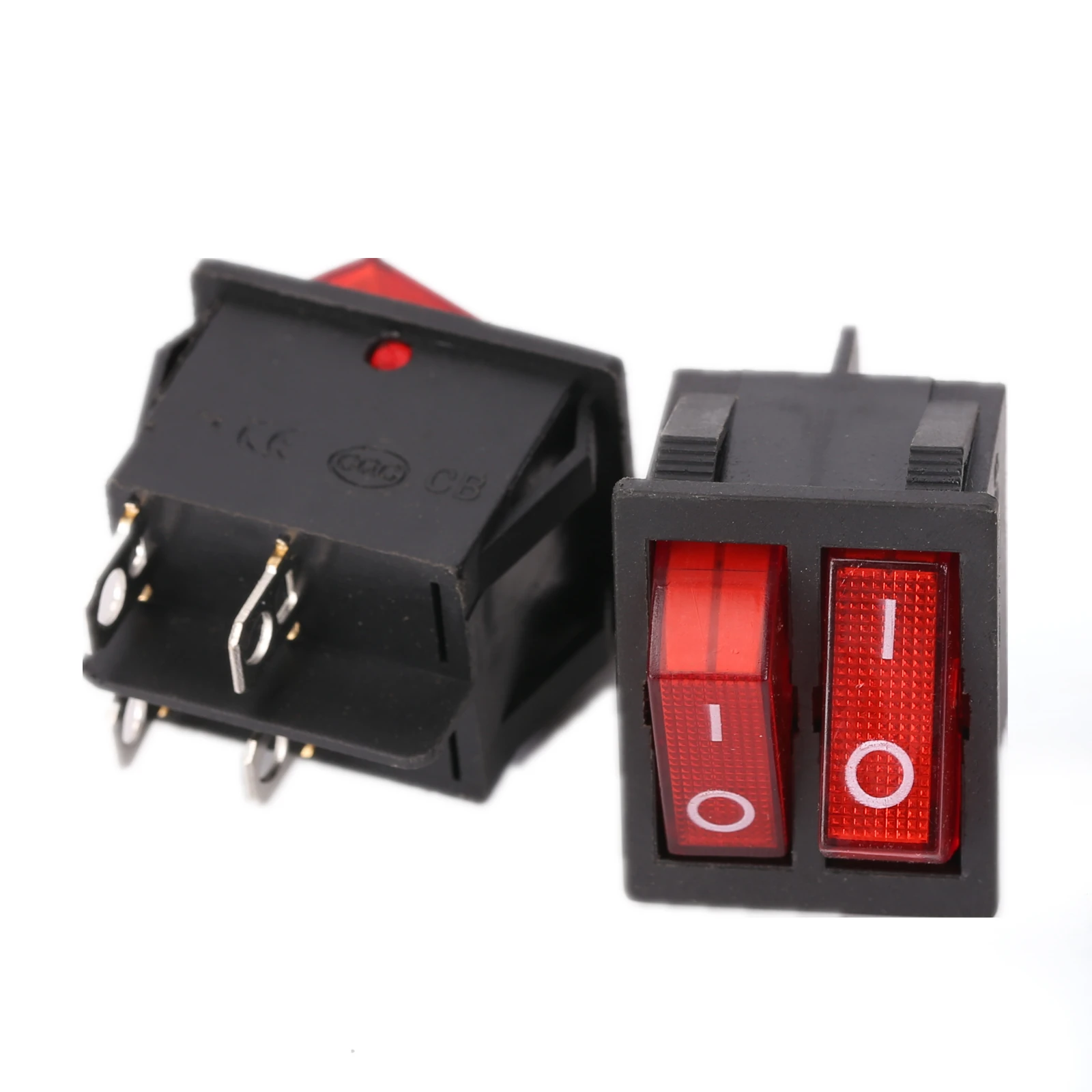 5Pcs/Lot AC 16A/250V 20A/125V Double button Boat Rocker Switches, DPST 4Pin 2 Position With Red Light Rocker Switch