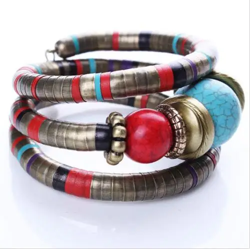 Women Elegant Faux Turquoise Boho Adjust Bangles Charm Chic Beads Bracelets For Decoration Fashion Jewelry