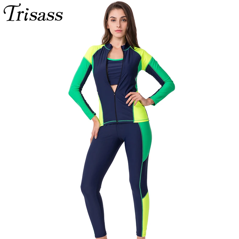 Trisass 2021 New Four Piece Surf suit Women Professional Sports Swimsuit Separate Shorts Swimwear Long Pants Sleeve Bathing suit