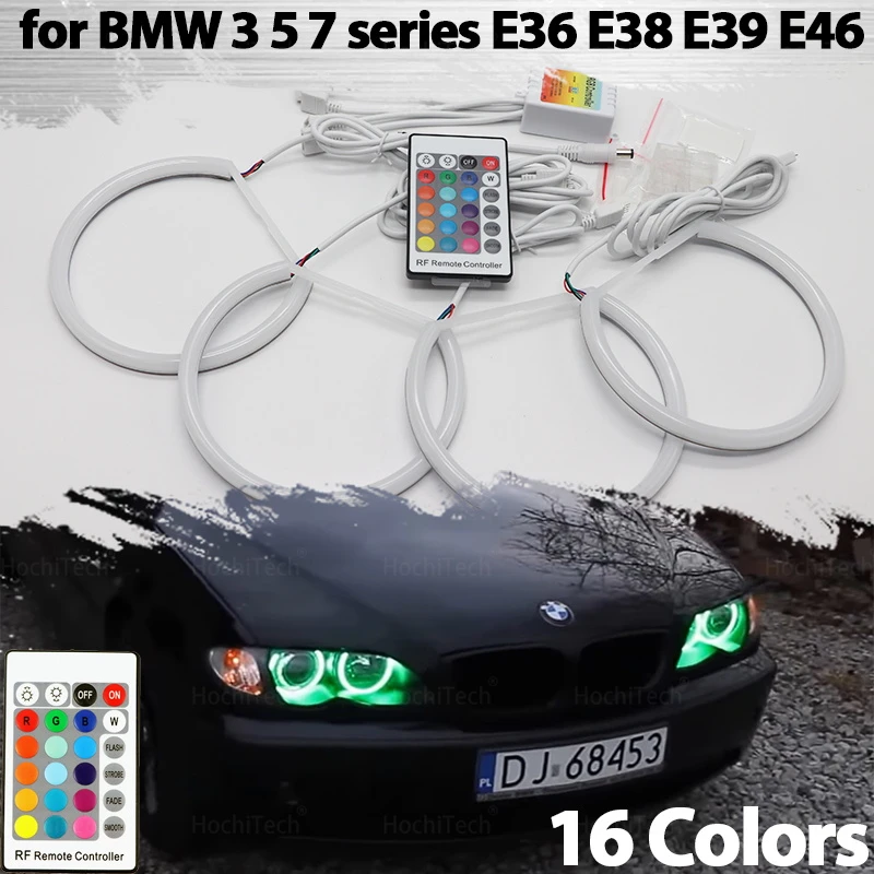 131 mm x 4 sztuki bawełnianych pierścieni RGB Angel Eyes 4D 16 kolorów Flash do BMW serii 3 5 7 E36 E38 E39 E46 525i 528i 530i 540i 320i 325i
