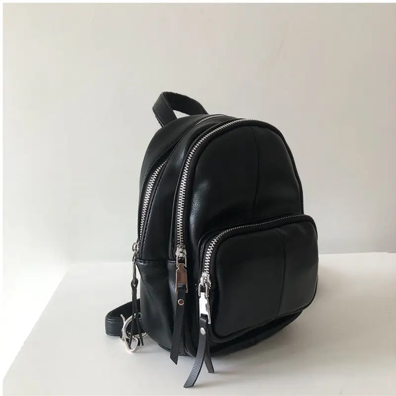 Mini Backpacks Women Black White Simple All-match Shoulder Fashion High Street  Luxury Chic PU Leather Korean Ins Purse