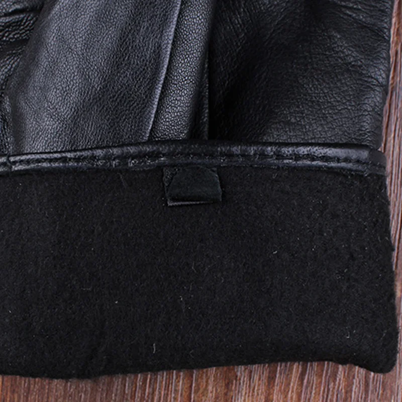 Men Mittens Real Leather Gloves Genuine Leather Black Gloves Men Thick Cotton Winter Outdoor Riding Gloves Warm Mittens