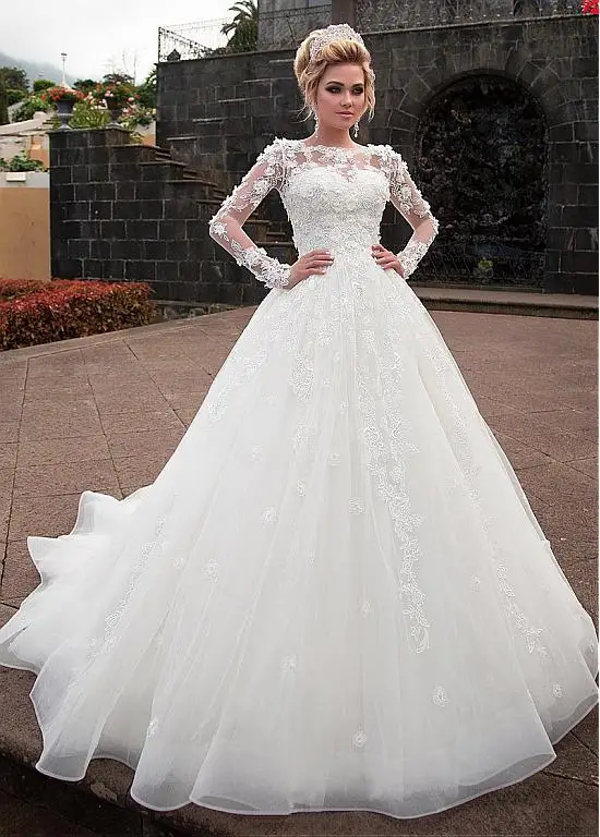 Vestido de boda de princesa de marfil, disfraz 3D de encaje con flores, vestidos musulmanes de boda, vestido grande de novia