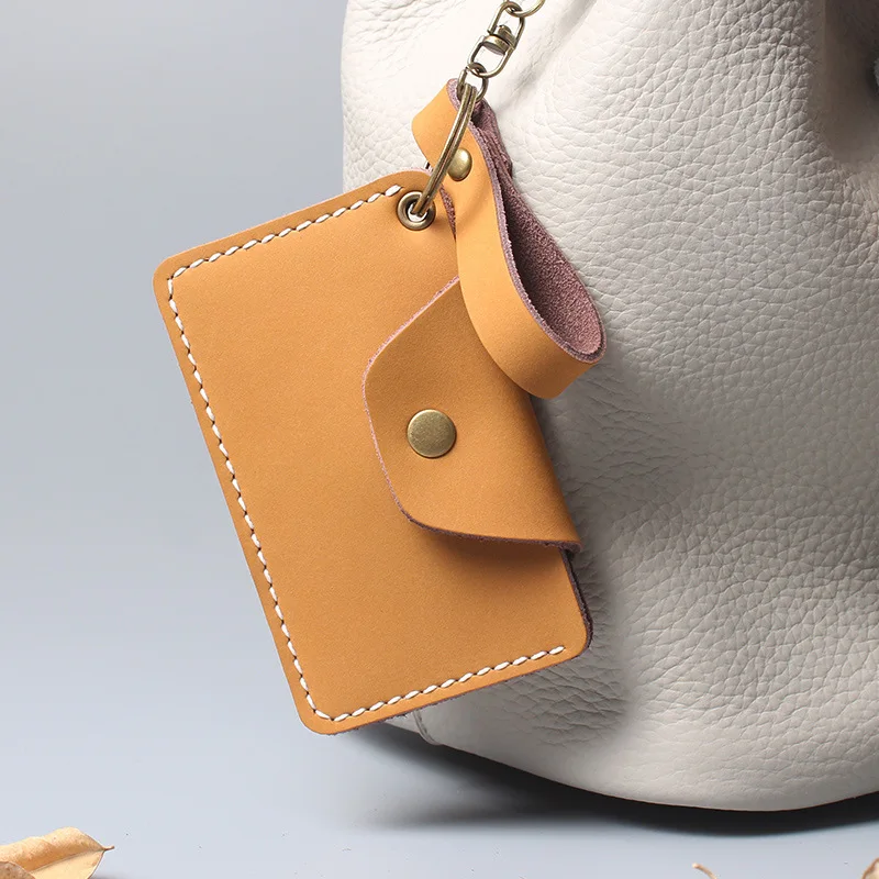 Alirattan New Cowhide Card Pack Fashion Genuine Leather Coin Purse Access Card Holder Keychain Protective Leather Case INS