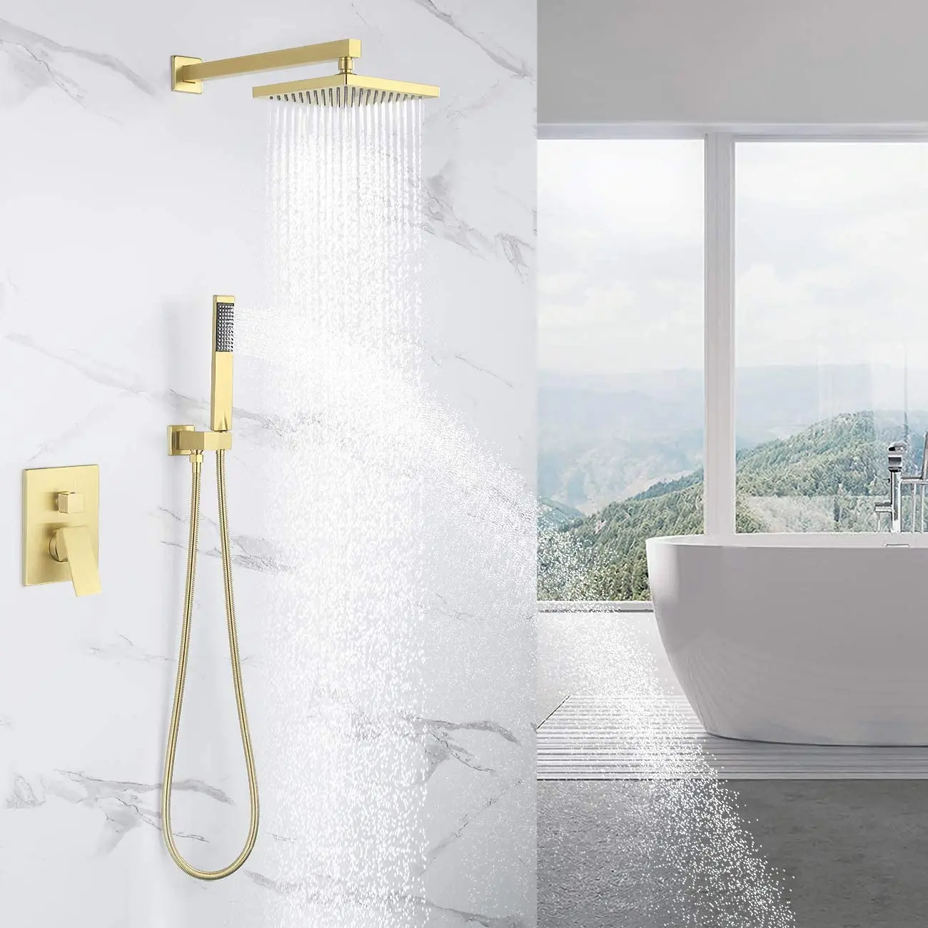 

Golden Shower System Shower Faucets Sets Complete Rain Shower Head with Handheld Gold Shower Faucet Shower Valve And Trim Kit