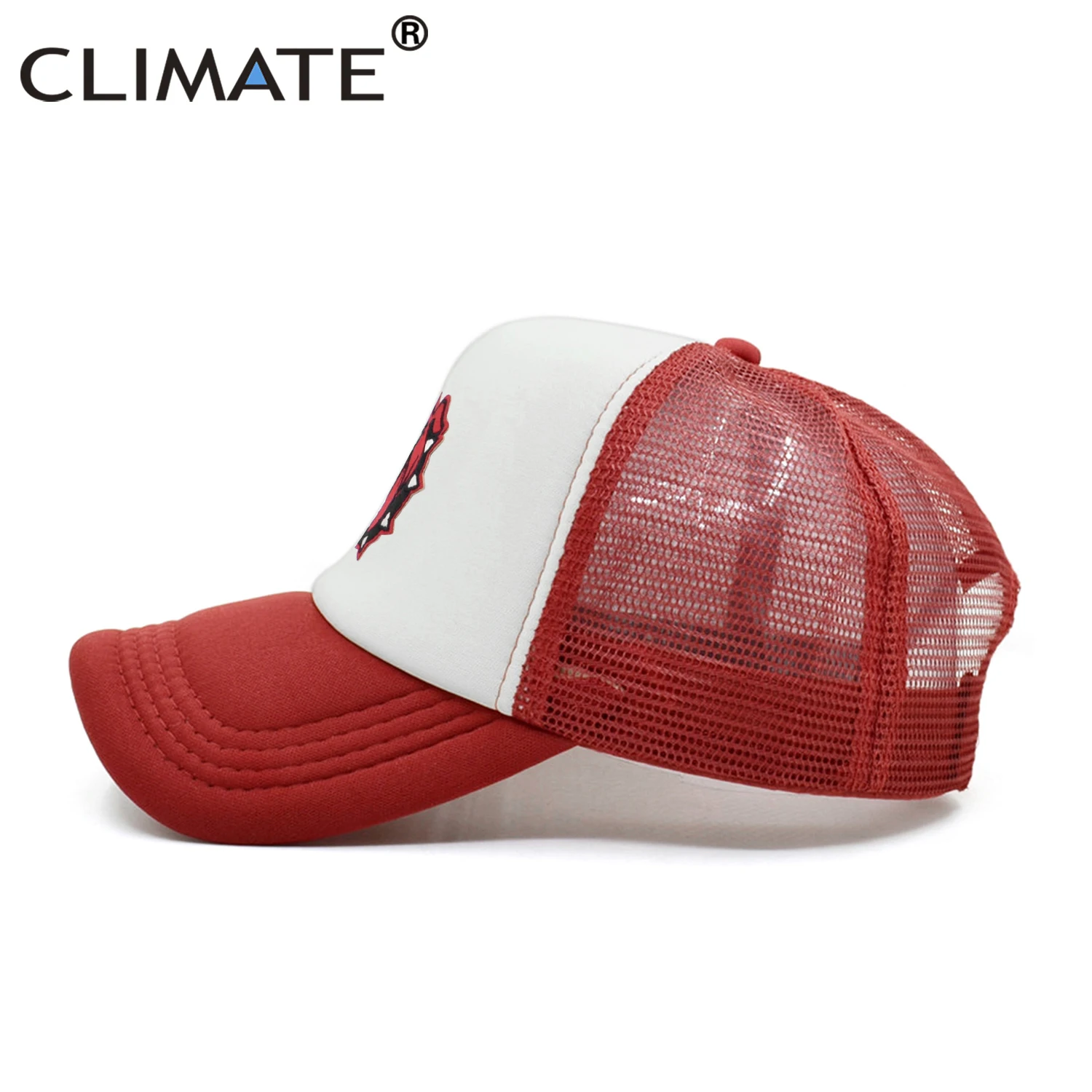 CLIMATE Cool Pitbull Dog Cap New Bulldog Trucker Cap Fierce Feral Red Dog Cartoon Mesh Cap Hip Hop Summer Hat Caps for Men