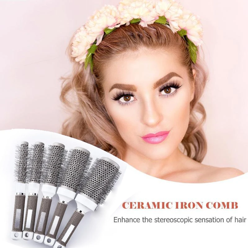 Multi-size Hairbrush Ceramic Iron Round Comb High Temperature Resistant Professional Hair Dressing Brush 5pcs/lot Styling Tool