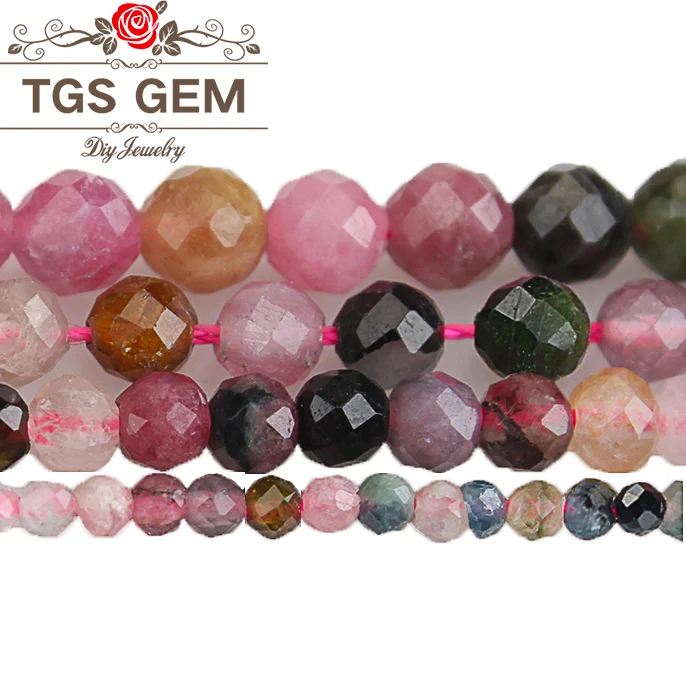 Natural Stone Beads Faceted Tourmaline Sparkling Cut Small Round Beads 2/3/4/5mm DIY Bracelet Necklace Earring Jewelry Making