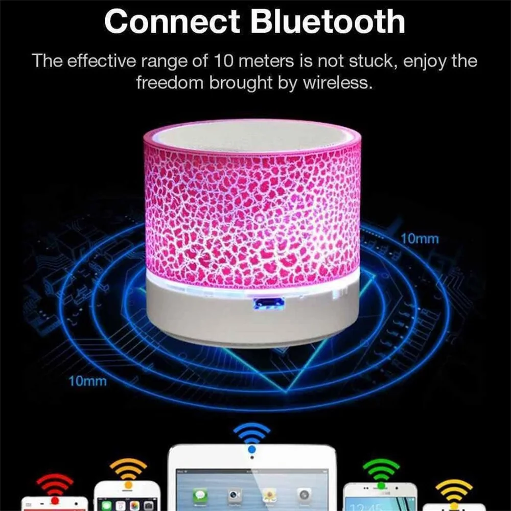 Mini Wireless Bluetooth Speaker Loudspeaker LED Colorful Light Crack Sound Audio Portable Subwoofer Support TF Card MP3 Player