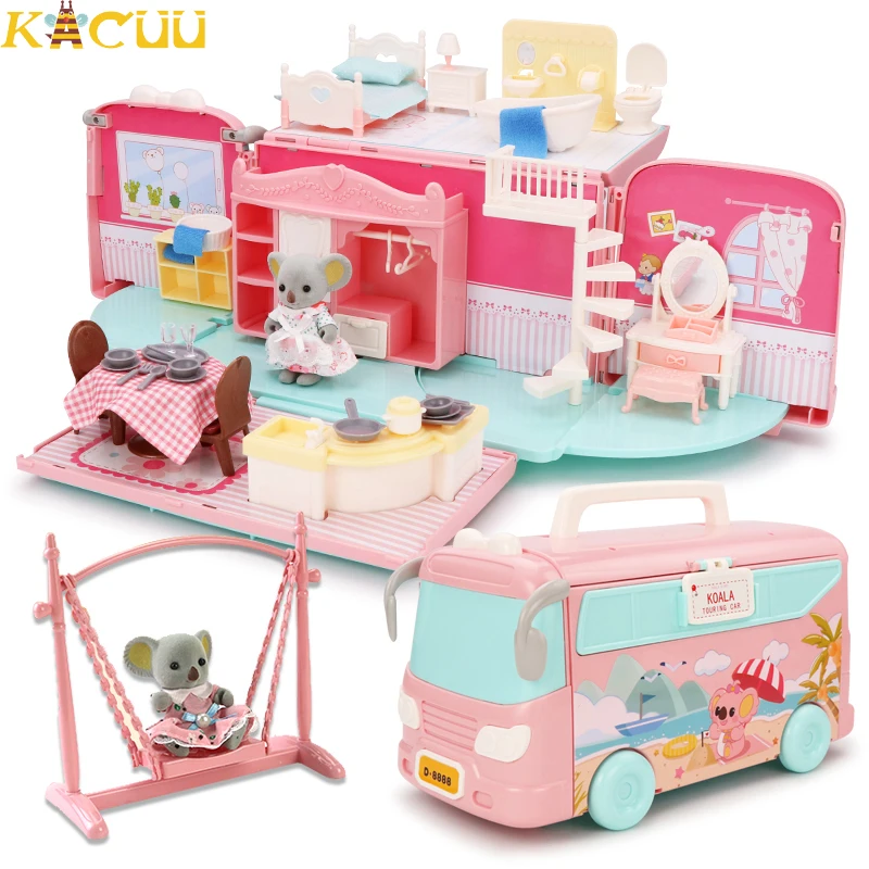 

DIY Doll House Bus RV Swinging Miniature Rooms Toys Motorhome Vehicle Dollhouse Furniture Accessories for Girls Pretend Play Toy