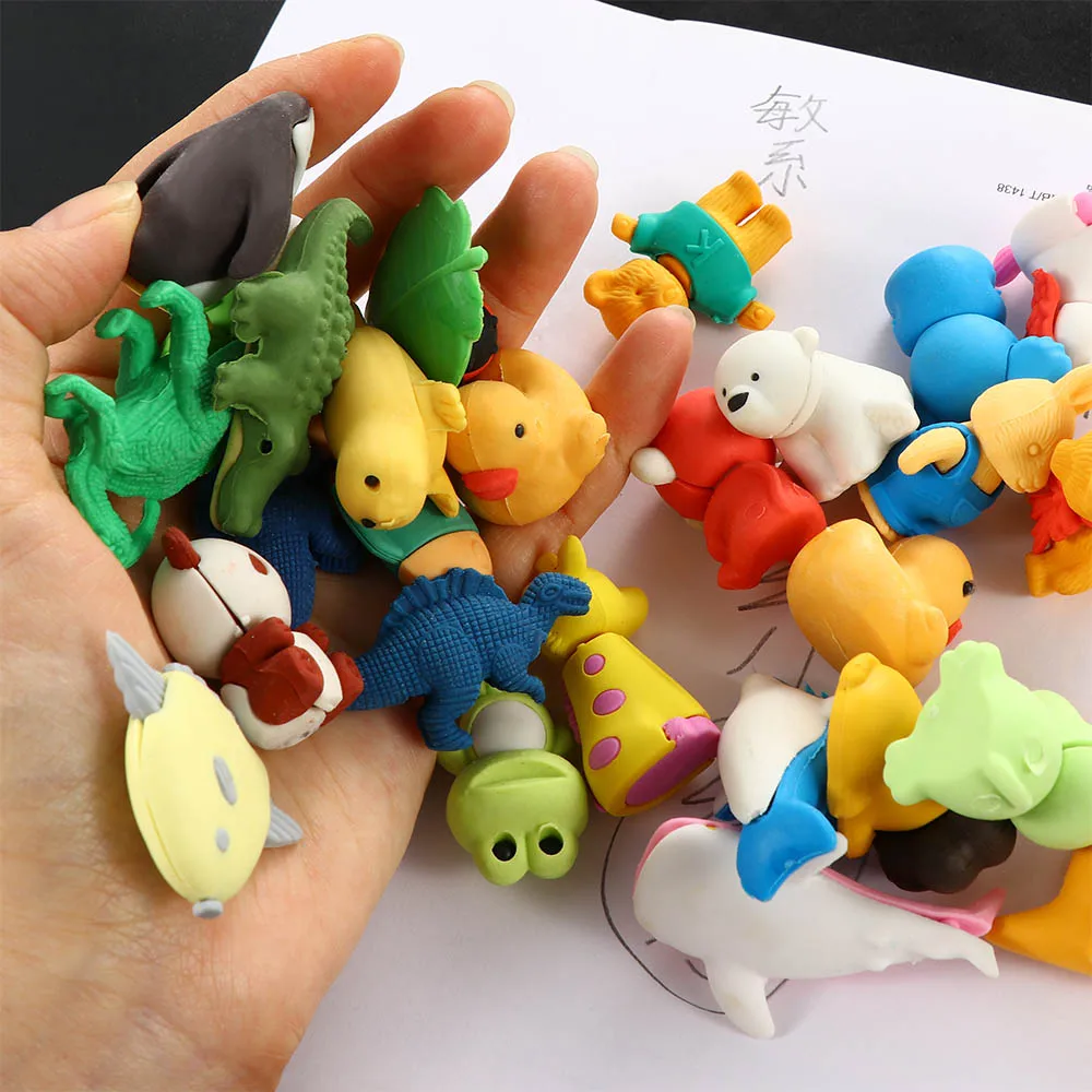 10PCS gomma a forma di animale carino disegno del fumetto gomma cancelleria collezione all'ingrosso matita animale gomme materiale scolastico