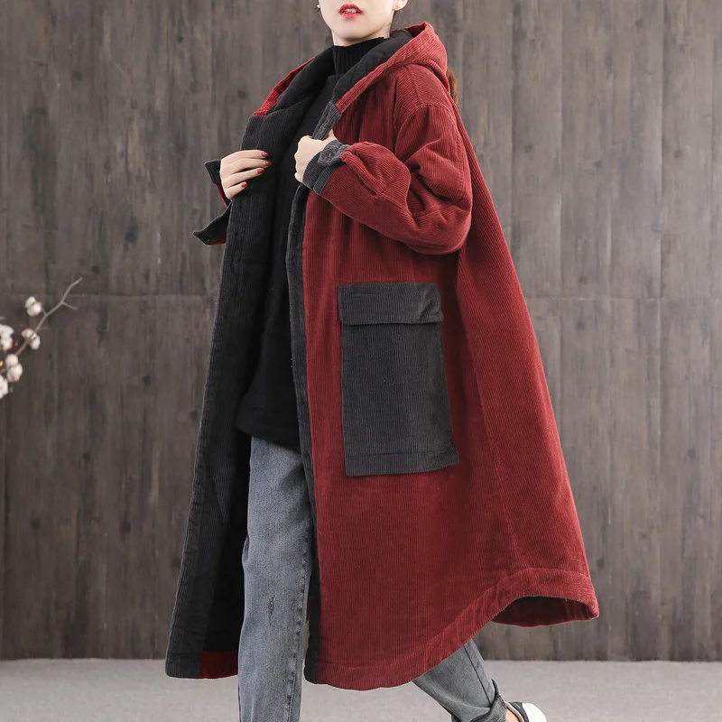 2023 Vintage Corduroy Jackets Winter Loose Women\'s Clothing Retro Big Pockets Velvet Thick Cotton Coats Female Overcoats D550