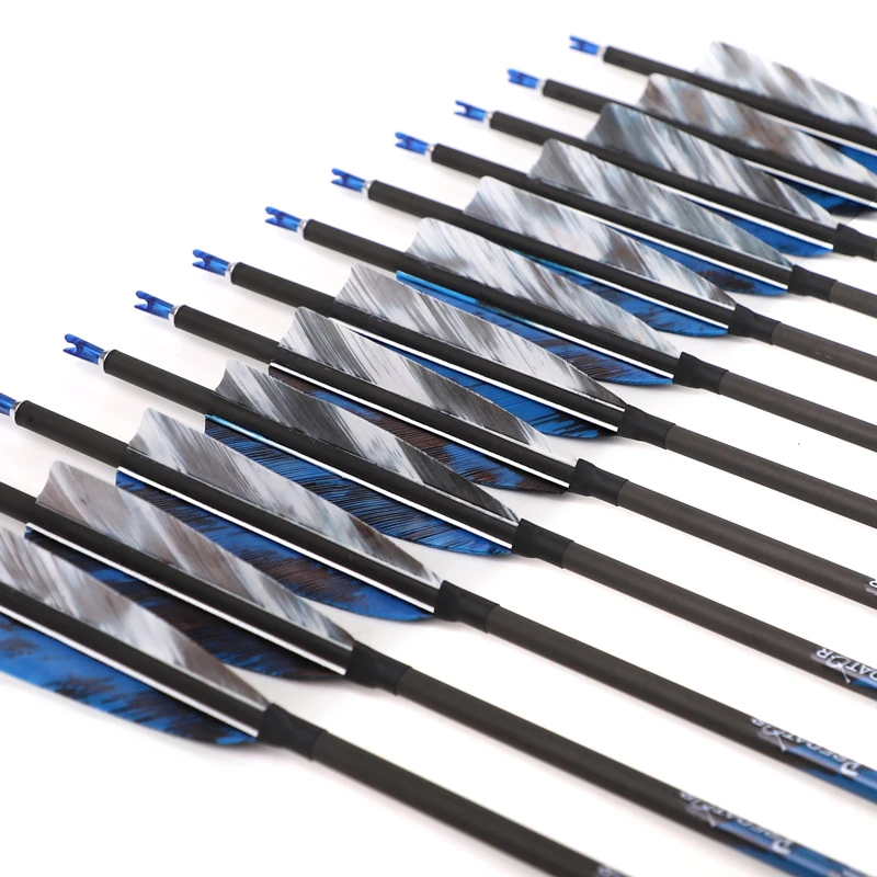 6/12pcs 32inch Spine 250-800 ID6.2mm Archery Pure Carbon Arrows 4inch Turkey Feather for Recurve/Compound Bow Hunting