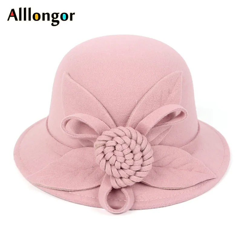 2024 Winter Retro Fedora Hat Women Chapeu femme feutre Floral Sombrero mujer Bowler Hat Vintage formal Wool Fedora Felt hats