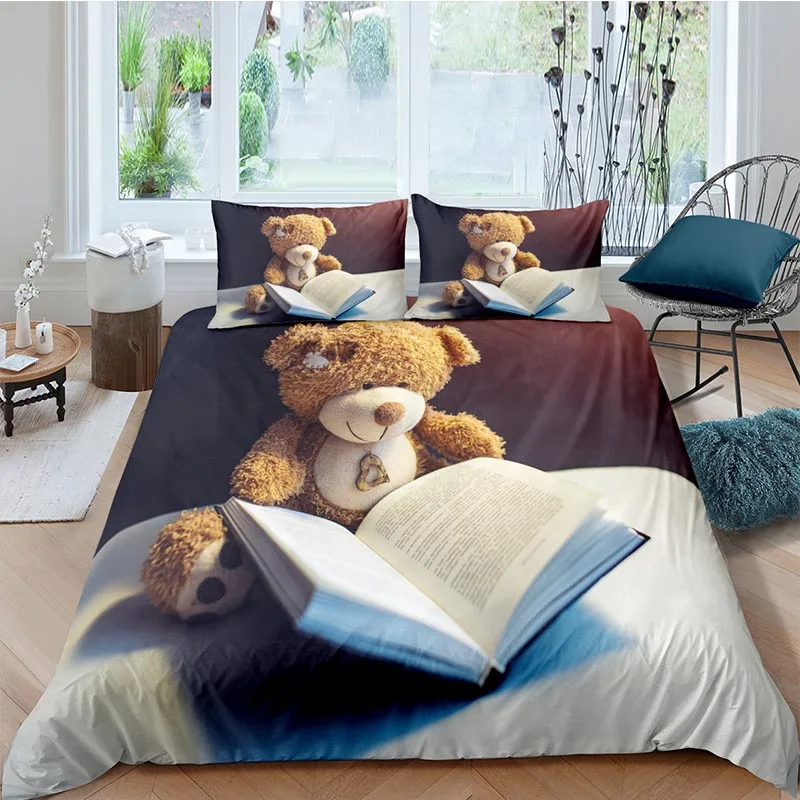 Bear Duvet Cover 140x200 Cartoon Cute Bedding Set For Girls Quilt Cover Pillowcase Single Double Bed Duvet(No Sheet)