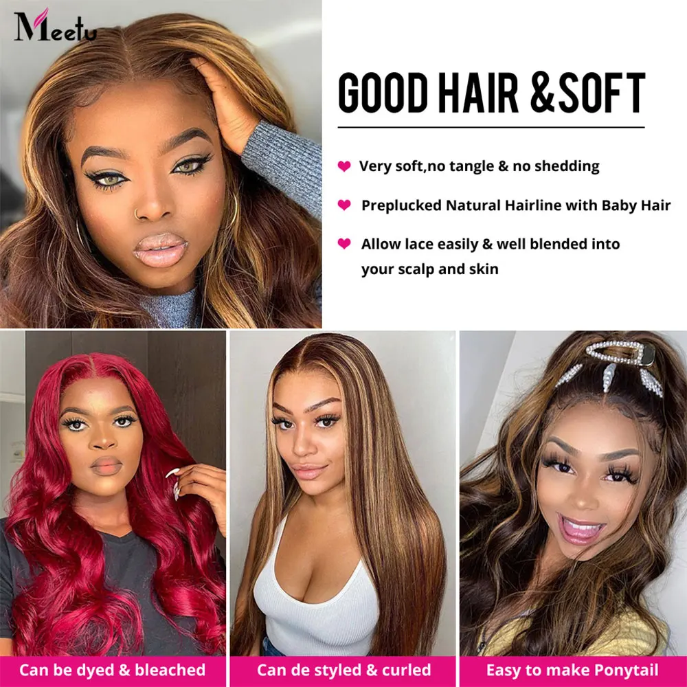 Meetu Highlight Bundles With Closure Brazilian Hair Weave Bundles With Lace Closure Honey Blonde Body Wave Bundles With Closure