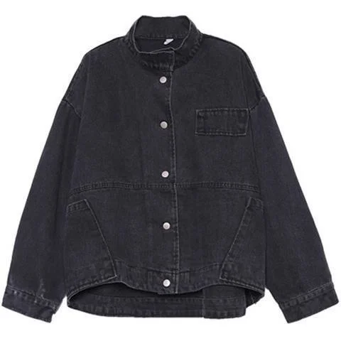 Autumn New Korean Literary Retro Vintage Jeans Women\'s Long Sleeve BF Denim Oversized Black Jean Harajuku Jacket Female Coats