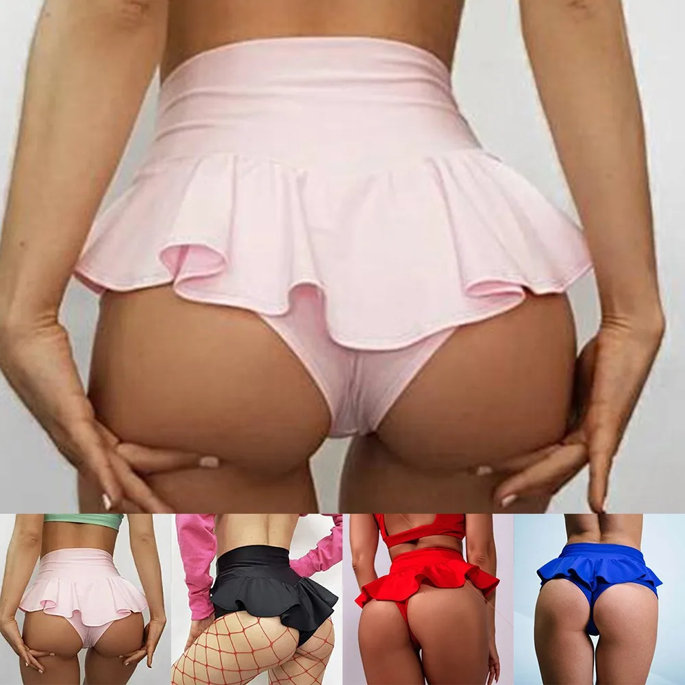 Women\'s Mini Gym Yoga Skirt Active Lined Skort Solid Color High-waisted Slim-fitting Ruffled Yoga Hip Shorts Hip Stretch Pants