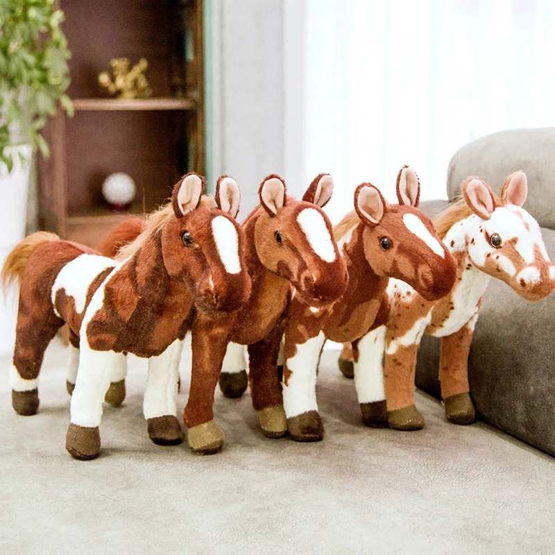 Juguetes de peluche de caballo de simulación, muñeco de Animal de peluche suave y realista, juguete de caballo de pie, regalo de cumpleaños para niños, decoración del hogar