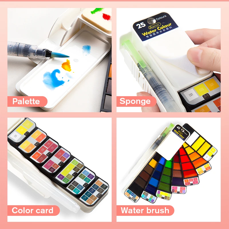 Imagem -05 - Superior Sólida Aquarela Pintura Conjunto com Escova de Água Caneta Foldable Viagem Cor Pigmento para Desenhar Dropshipping 18 25 33 42