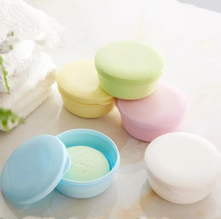 100pcs Plastic Soap Dish Box Bathroom Sealed Soap Case Holder Container Wash Shower Home Round Travel Supplies SN1205