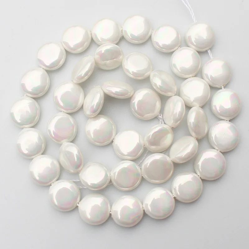 10-16mm White Shell pearl Flat coin shape Beads 15\