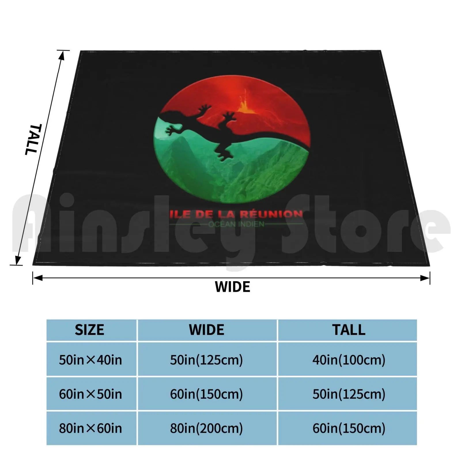 Margouillat Red Volcano And Green Nature Blanket Fashion Custom 974 Logo 974 Reunion Island Reunionese Creole