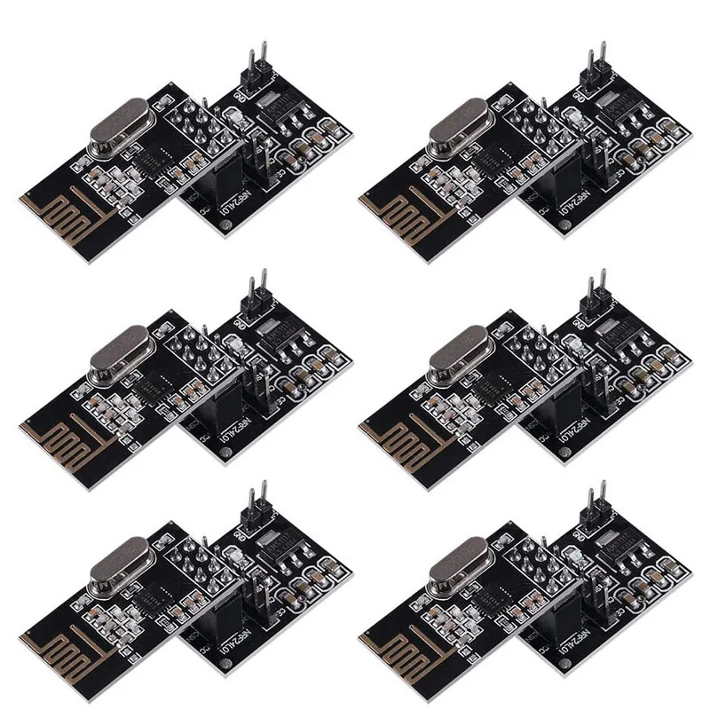 6pcs/lot NRF24L01 2.4GHz Wireless RF Transceiver Module with NRF24L01 Socket Breakout Adapter for Arduino