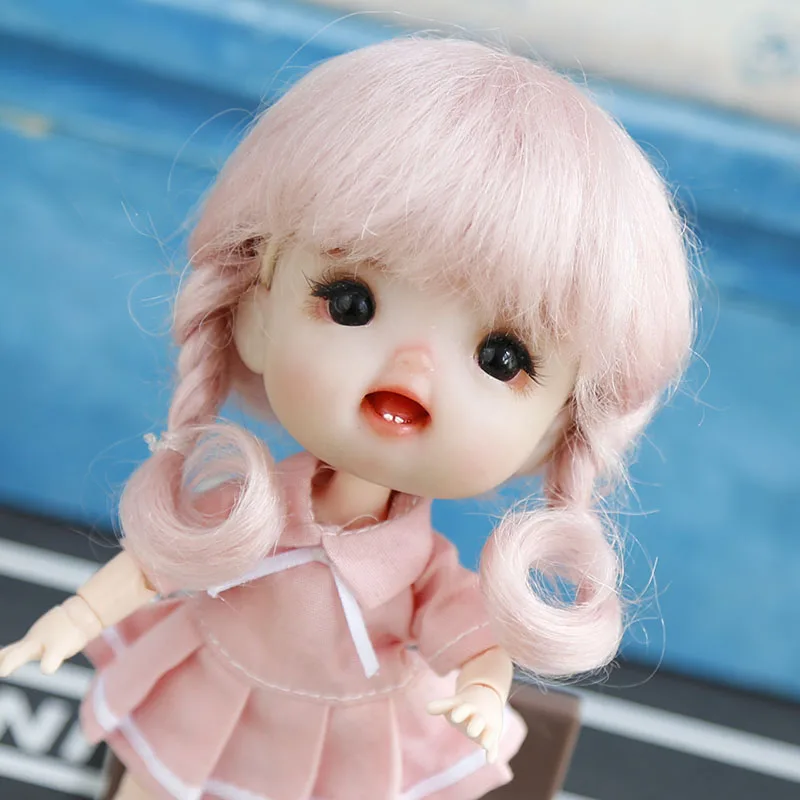 High Quality new 1/8 BJD doll wig soft fiber Mohair Hair brown Pink golden bangs braid SD doll wig Multicolor optional