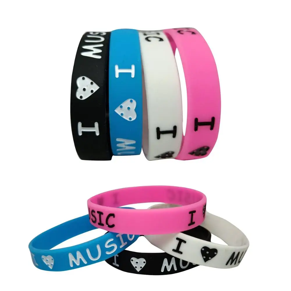 Pulsera de silicona con relleno de tinta I Love Music para fanáticos de la música, pulseras y brazaletes de goma de silicona para mujeres y hombres,