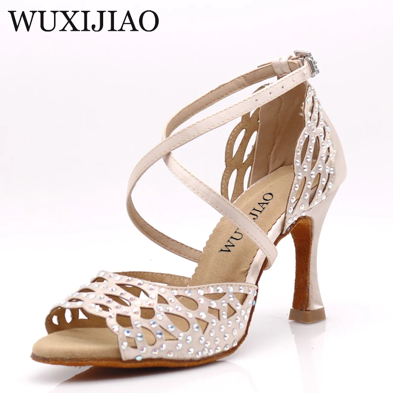 

WUXIJIAO dance shoes girl Latin dance shoes trend printing PU salsa dance shoes HEEL5CM-10CM