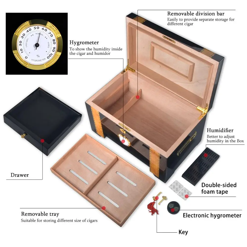 Cigar Cabinet with Humidifier and Hygrometer Luxury Humidor for Club Desktop Double Layer Cigar Box