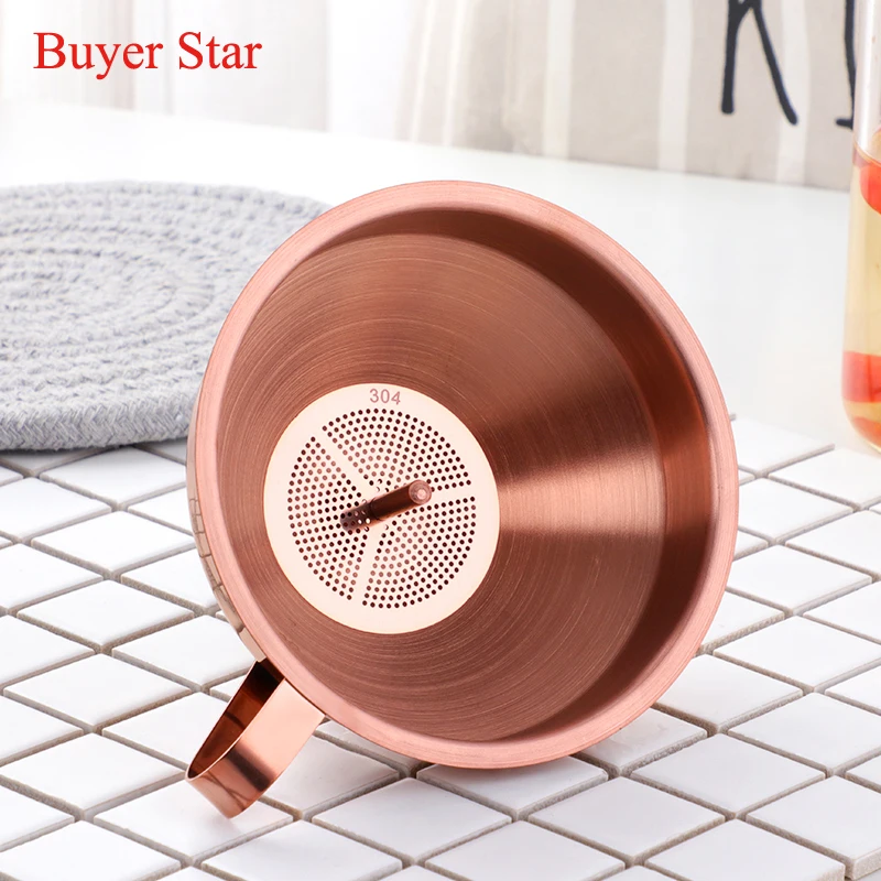 1pcs Hangable 10.7cm Stainless steel funnel Kitchen gadget household Gold metal Funnels set Spices Wine Flask Filter table tools