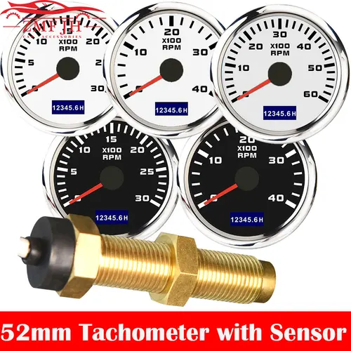 Imagen 1 del producto Nuevo tacómetro de coche de 52mm pantalla LCD resistente al agua contador de horas para Motor diésel barco marino 3000 4000 6000 8000RPM