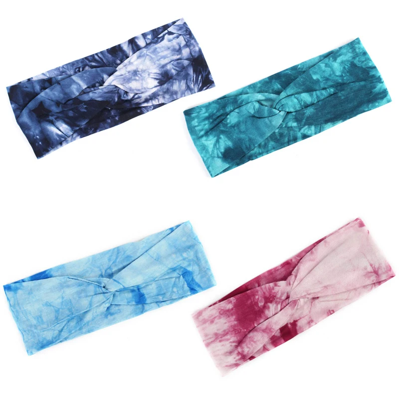 Women Tie Dye Cross Knotted Headband Hairband Sweat Color Hair Bands Lady Sport Yoga Fitness Elastic Hair tie Hair Accessories