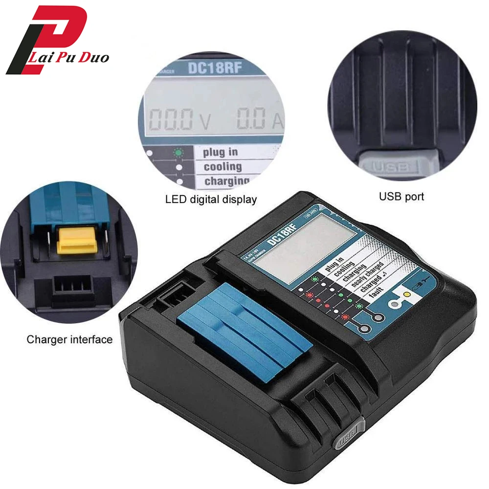 

For Makita 14.4V 18V Li-Ion Battery Charger Voltage Current Lcd Digital Display Dc18Rf Bl1830 Bl1815 Bl1430 Dc14Sa Dc18Sc Dc18R