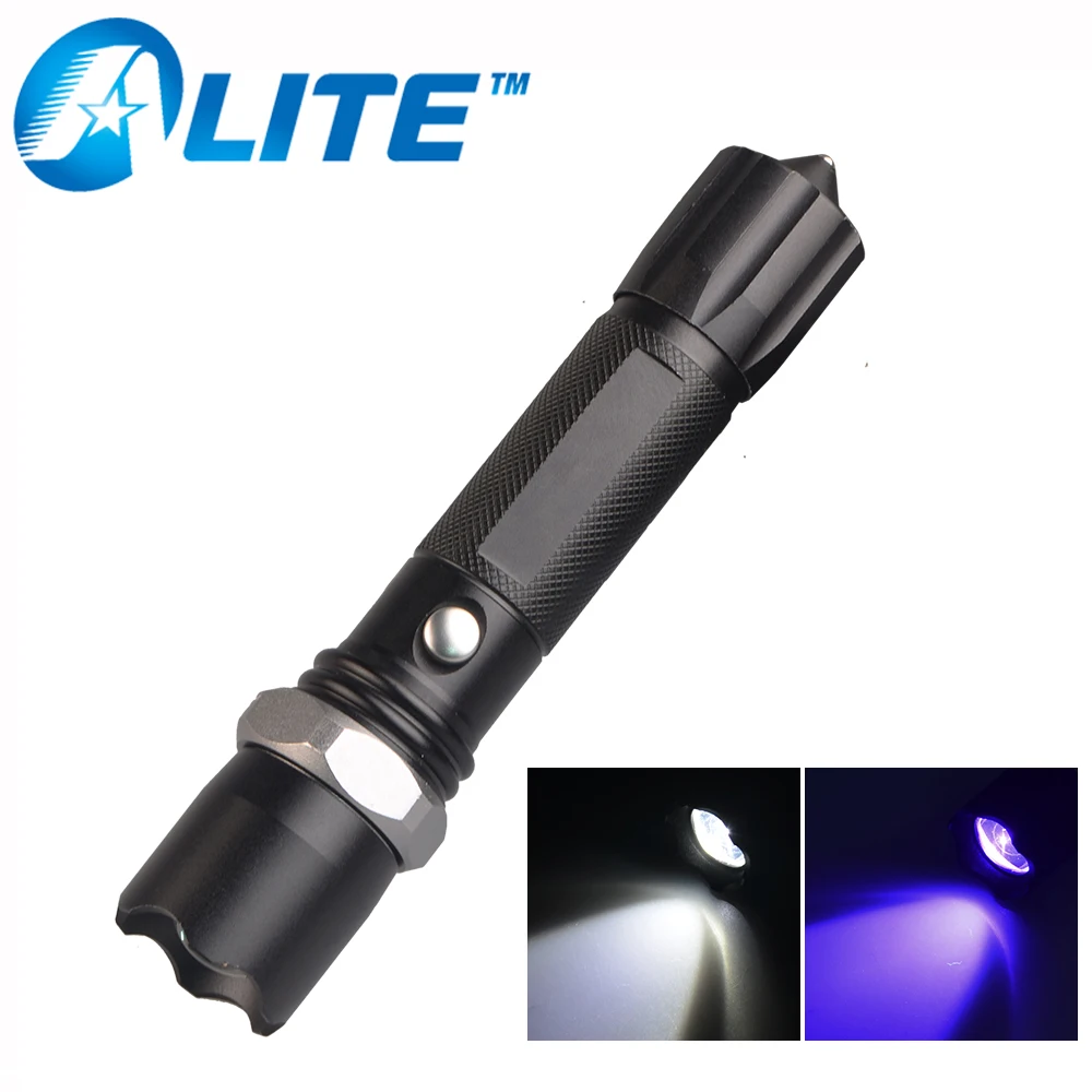 TMWT 2 in 1 dual led light source outdoor camping scorpion hunting torch zoomable white uv 395nm ultraviolet flashlight