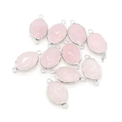 2pcs Natural Rose Quartzs Pendant Connectors Charms Oval Shape Pendnat Connectors for Women Jewelry Necklace Making 14x27mm