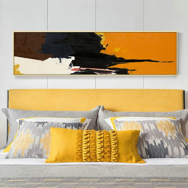 Pure hand-painted Oil Painting Abstract Black And White Color Banners Modern Bedroom Bed Sofa Backdrop Painting Decorative Paint