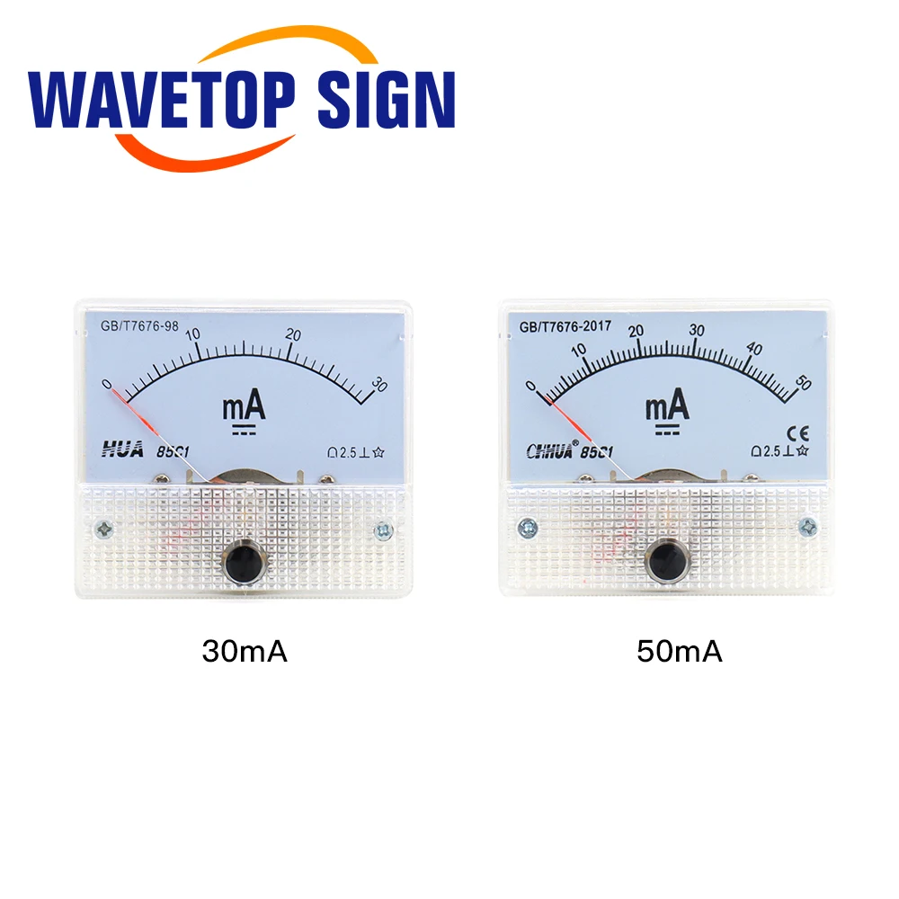 WaveTopSign HUA Амперметр 30 мА 50 мА 85C1 DC 0-50 мА Аналоговый усилитель панели Ток для станка для лазерной гравировки CO2