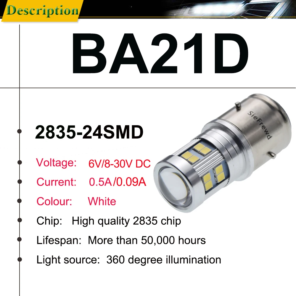 1Pcs BA21D Led Motorcycle Headlight 6V 12V 24V High Low Beam Motorbike Car Auto Front Head Bulb Scooter Moped Globe Light 6000k