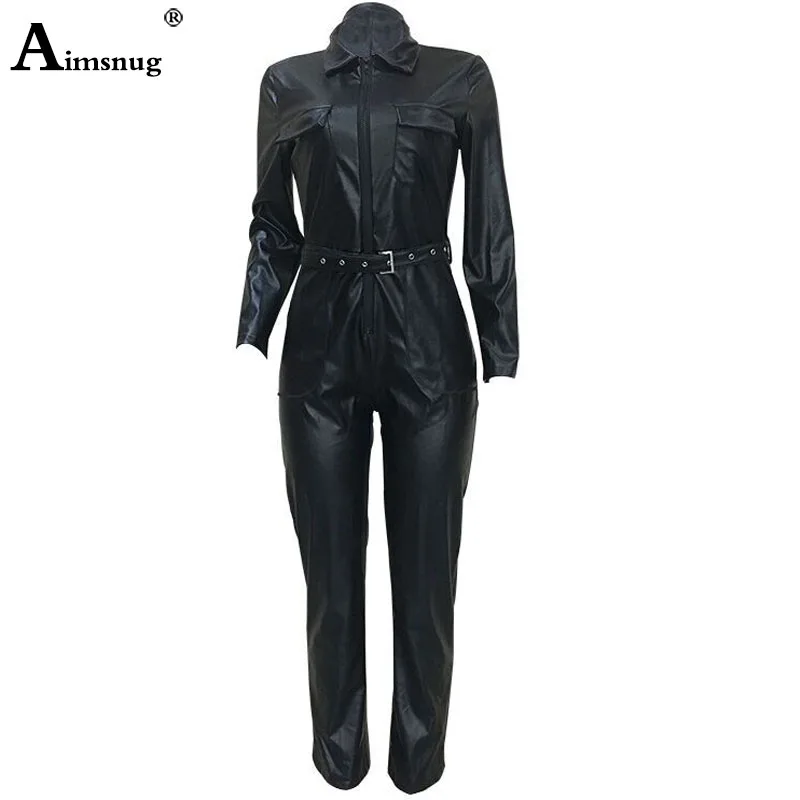 Tute in pelle PU a vita alta moda donna tute Skinny allacciate ragazze cerniera ecopelle primavera inverno tute Sexy