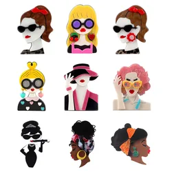 New Trendy Cartoon Cute Female Acrylic Brooches For Women Lovely Figure Badge Brooch Lapel Pins Fashion Party Jewelry Gifts