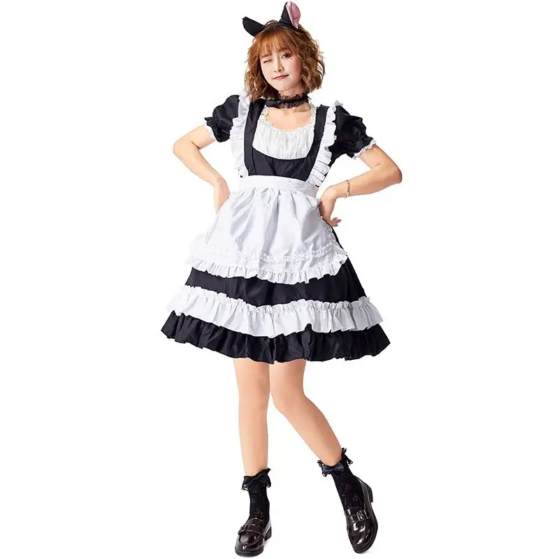 สีดำและสีขาวผู้หญิงฮาโลวีนแม่บ้านเครื่องแต่งกายหญิงKitty Cat Cosplay Carnival Purim Paradeไนท์คลับบทบาทเล่นชุด