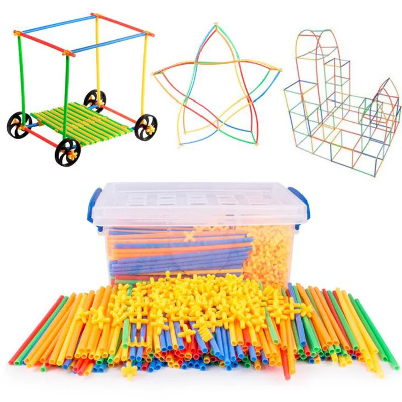

100-700pcs Plastic 4D Straw Building Blocks Joint Funny Development Toys Geometric Shape Block For baby education Playing Toys